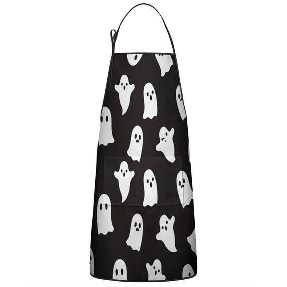 Black Halloween Ghosts Apron-Garden Aprons for Women with Pockets-Cotton Linen Waterproof Kitchen Cooking Gardening Aprons Adjustable for Kitchen,Cooking,BBQ and Salon 33"x27"