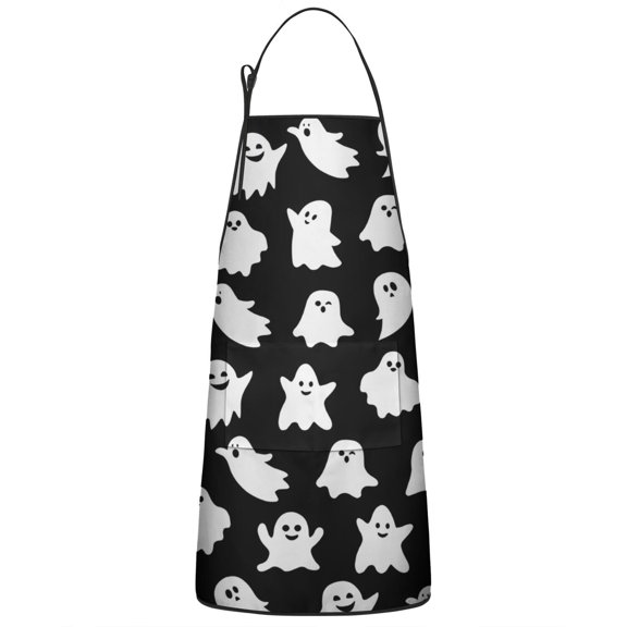 Black Halloween Ghosts Apron-Garden Aprons for Women with Pockets-Cotton Linen Waterproof Kitchen Cooking Gardening Aprons Adjustable for Kitchen,Cooking,BBQ and Salon 33"x27"