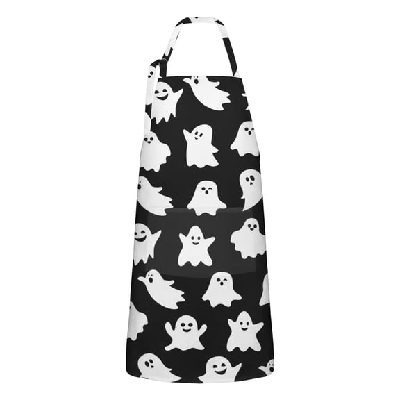 Black Halloween Ghosts Apron-Garden Aprons for Women with Pockets-Cotton Linen Waterproof Kitchen Cooking Gardening Aprons Adjustable for Kitchen,Cooking,BBQ and Salon 32"x27"