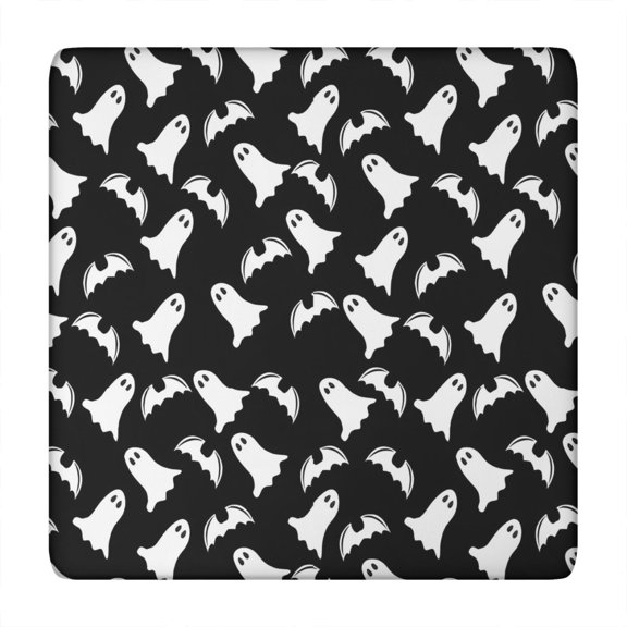 Halloween Ghost and Bat Silhouette Pattern Square Fitted Tablecloth with Elastic Edge,Square Table Cover,Washable Elastic Table Cover for Home Kitchen Party Decor 34"x34"