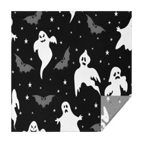 Black Halloween Ghosts Bats and Stars Square Tablecloth,Waterproof Square Table Cover,Wipeable Spillproof Washable Table Cover for Home Kitchen Party Decor 42"X42"(107x107cm)