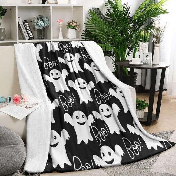 Black Halloween Ghosts with Boo Blanket,Comfortable Soft Flannel Throw Blanket,All Season,Warm Lightweight Blankets for Sofa Bed Couch Living Room Chair,50"x60"