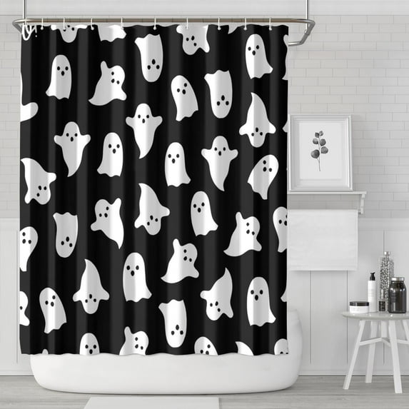 Black Halloween Ghosts with Boo Shower Curtain 84"x72" ,Bathroom Decorative Shower Curtains Set with 12 Hooks,Modern Waterproof Washable Shower Curtain