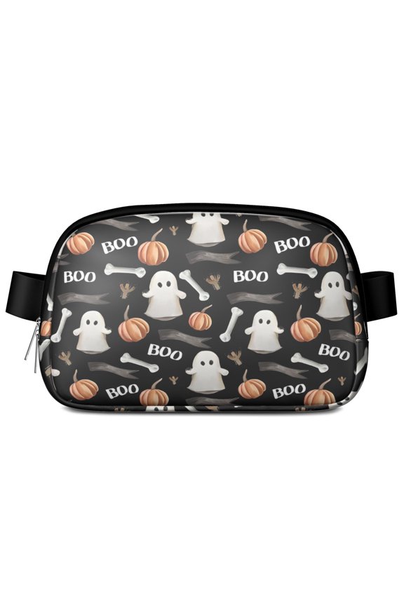 Black Halloween Ghosts Pumpkins and Bones Cute Fanny Packs for Women,Travel Waterproof Crossbody Fanny Bags Waist Purse for Women Anti Theft Adjustable Strap for Running Travel Cycling