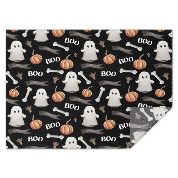 Black Halloween Ghosts Pumpkins and Bones Rectangle Tablecloth 60"x84",Waterproof Polyester Rectangle Table Cloth, Wipeable Spillproof Polyester Tablecloth for Dining, Camping, Indoor and Outdoor