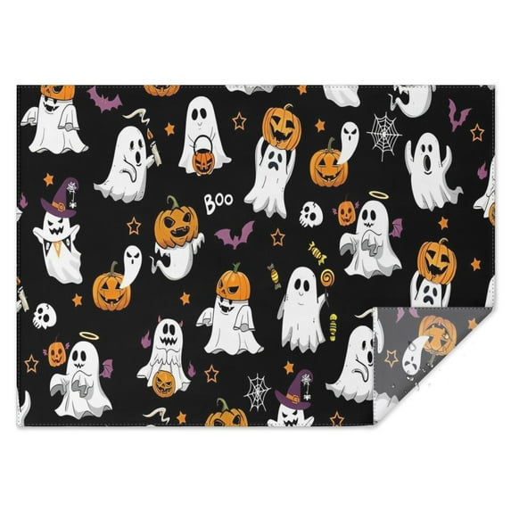 Black Halloween Ghosts and Pumpkins Rectangle Tablecloth 60"x84",Waterproof Polyester Rectangle Table Cloth, Wipeable Spillproof Polyester Tablecloth for Dining, Camping, Indoor and Outdoor
