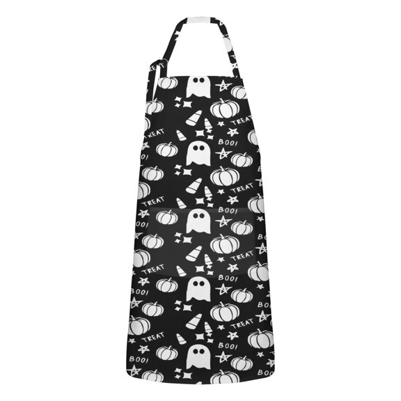 Black Halloween Ghosts Pumpkins and Stars Apron-Garden Aprons for Women with Pockets-Cotton Linen Waterproof Kitchen Cooking Gardening Aprons Adjustable for Kitchen,Cooking,BBQ and Salon 32"x27"
