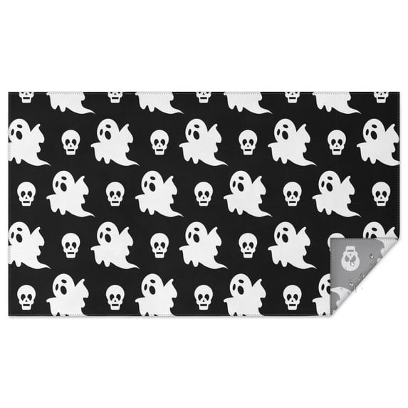 Halloween Ghost and Skull Pattern Rectangle Tablecloth 60"x102",Waterproof Polyester Rectangle Table Cloth, Wipeable Spillproof Polyester Tablecloth for Dining, Camping, Indoor and Outdoor