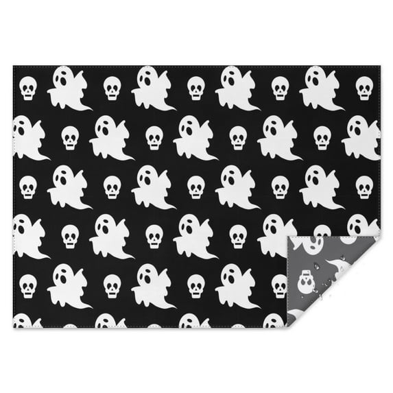 Black Halloween Ghosts and Skulls Rectangle Tablecloth 60"x84",Waterproof Polyester Rectangle Table Cloth, Wipeable Spillproof Polyester Tablecloth for Dining, Camping, Indoor and Outdoor