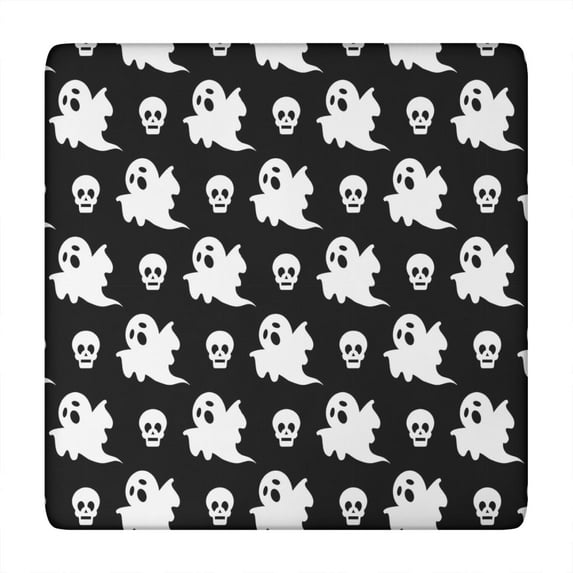 Halloween Ghost and Skull Pattern Square Fitted Tablecloth with Elastic Edge,Square Table Cover,Washable Elastic Table Cover for Home Kitchen Party Decor 34"x34"