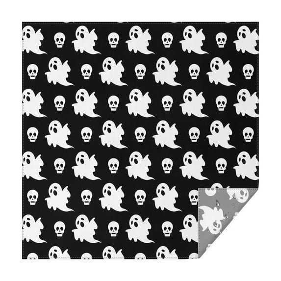 Black Halloween Ghosts and Skulls Square Tablecloth,Waterproof Square Table Cover,Wipeable Spillproof Washable Table Cover for Home Kitchen Party Decor 42"X42"(107x107cm)