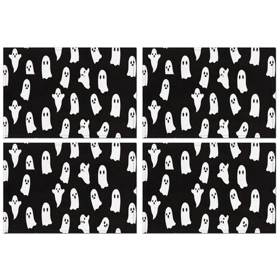 Black Halloween Ghosts Summer Placemats Table Placemats Set Of 4-Linen Kitchen Washable Placemats Table Mats 11.8"x17.7" Non-Slip Heat Resistant