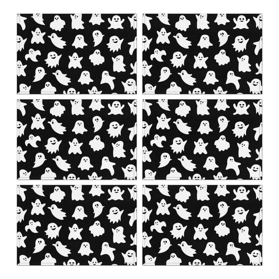 Black Halloween Ghosts Summer Placemats Table Placemats Set Of 6-Linen Kitchen Washable Placemats Table Mats 11.8"x17.7" Non-Slip Heat Resistant
