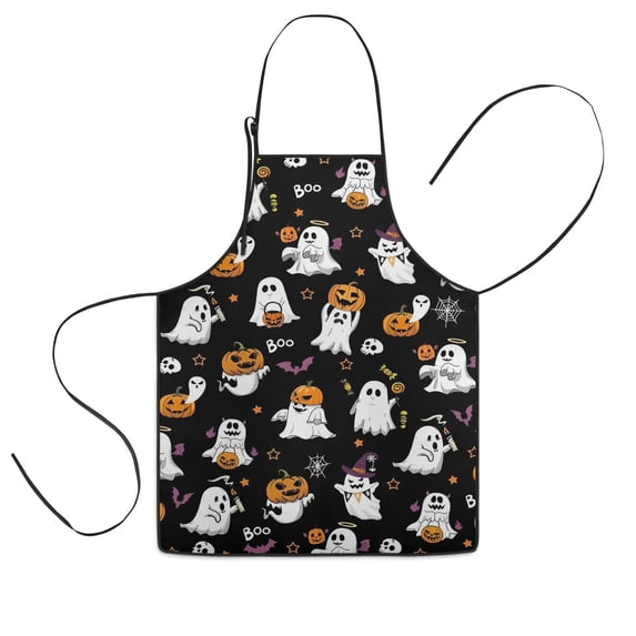 Black Halloween Ghosts and Pumpkins Kids Aprons for Girls and Boys,Adjustable Neck Strap Toddler Aprons for Kids Cooking Baking,23.6"x19"