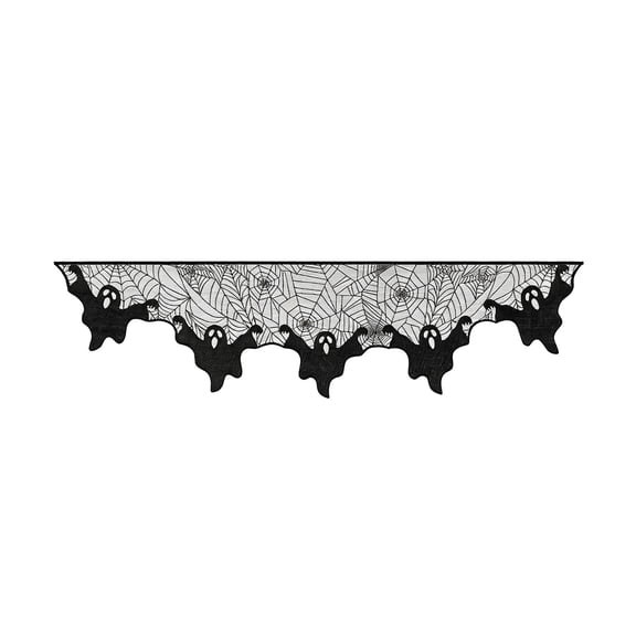 Black Halloween Lace Fireplace Mantel Scarf Spiderweb Ghost Decorative Cover Cloth 78.7 x 19.7 Inches 1 Pack
