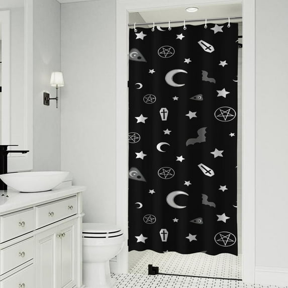 Black Halloween Occult Patterns Shower Curtain 36"x72" ,Bathroom Decorative Shower Curtains Set with 12 Hooks,Modern Waterproof Washable Shower Curtain