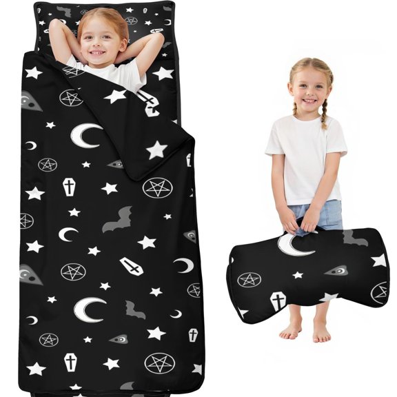 Black Halloween Occult Patterns Toddler Nap Mats for Kids Preschool,60"x20" Sleeping Mat Bag or Kids,Toddler Sleeping Bag,Toddler Nap Mat or Daycare