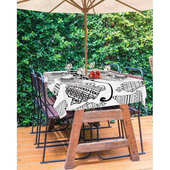 Black Halloween Outdoor Tablecloth - 60x102 Inch Rectangle Dining Table Cover, Ghost Geometric Abstract Waterproof Outdoor Table Cloth with Umbrella Hole & Zipper for Picnic/Patio/Party
