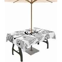 Black Halloween Outdoor Tablecloth - 60x102 Inch Rectangle Dining Table Cover, Ghost Geometric Abstract Waterproof Outdoor Table Cloth with Umbrella Hole & Zipper for Picnic/Patio/Party