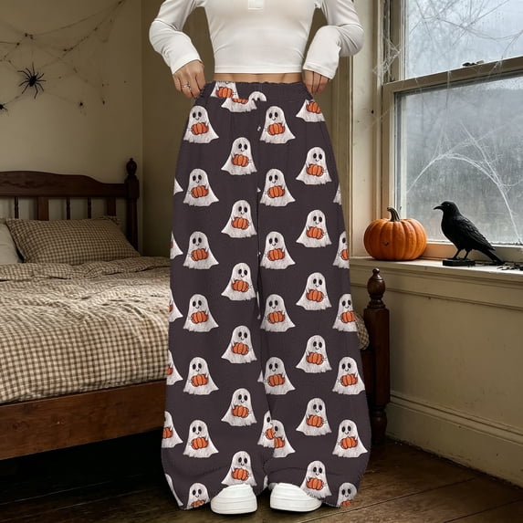 Black Halloween Pajama Pants for Women Soft Comfy Casual Long Pj Bottoms Cute Lounge Sleep Pants with Pockets & Drawstring 3XL