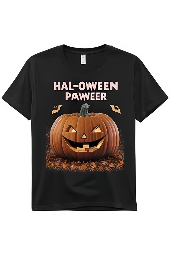 Black Halloween Paweer T-Shirt with O' Head Design Fun and Spooky T-Shirt