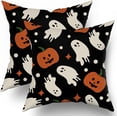 thumbnail image 1 of Black Halloween Pillow Covers 18X18 Inch Cute White Ghost Orange Pumpkins Couch Pillow Cases Set of 2 Holiday Linen Cushion Case Farmhouse Home Decor for Bed Sofa Couch Living Roo, 1 of 6