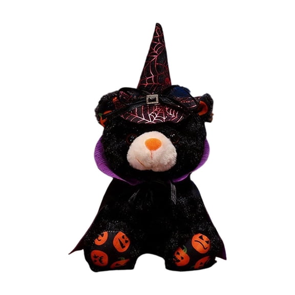 Black Halloween Plush Teddy Bear Toy Whimsical Decorative Stuffed Animal Ornament For Holiday Home Decor