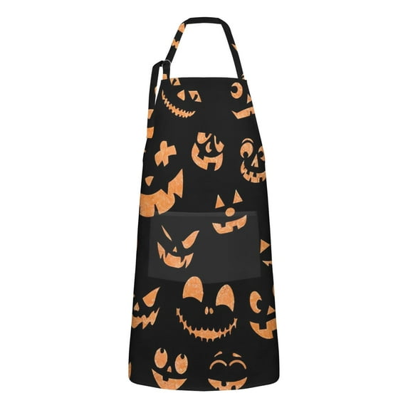 Black Halloween Pumpkin Faces Apron-Garden Aprons for Women with Pockets-Cotton Linen Waterproof Kitchen Cooking Gardening Aprons Adjustable for Kitchen,Cooking,BBQ and Salon 32"x27"