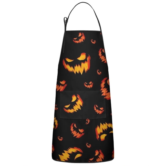 Black Halloween Pumpkin Faces Apron-Garden Aprons for Women with Pockets-Cotton Linen Waterproof Kitchen Cooking Gardening Aprons Adjustable for Kitchen,Cooking,BBQ and Salon 33"x27"