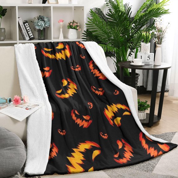 Black Halloween Pumpkin Faces Blanket,Comfortable Soft Flannel Throw Blanket,All Season,Warm Lightweight Blankets for Sofa Bed Couch Living Room Chair,50"x60"