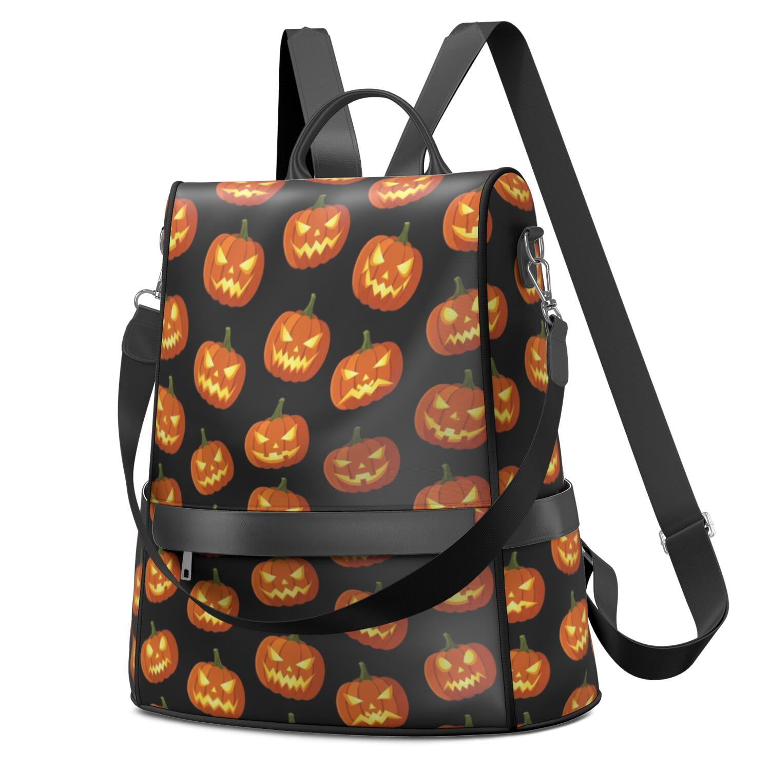 Black Halloween Pumpkin Faces Fashion Backpack, Work Travel Rucksack ...