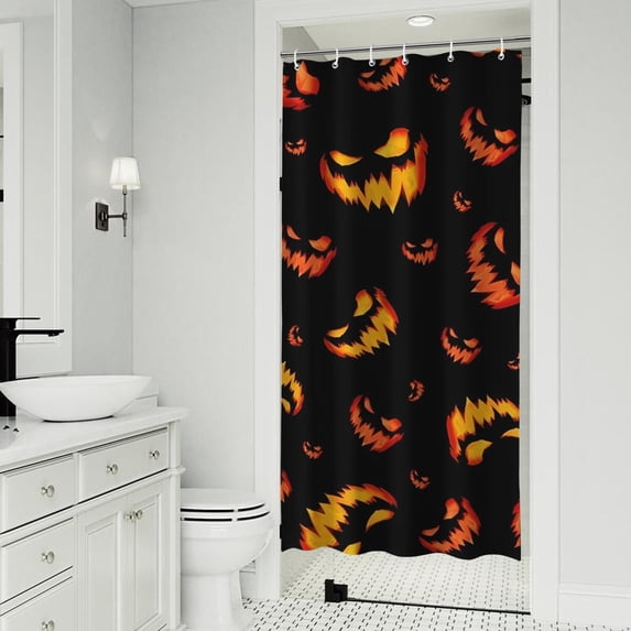 Black Halloween Pumpkin Faces Shower Curtain 36"x72" ,Bathroom Decorative Shower Curtains Set with 12 Hooks,Modern Waterproof Washable Shower Curtain