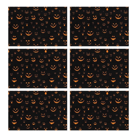 Black Halloween Pumpkin Faces Summer Placemats Table Placemats Set Of 6-Linen Kitchen Washable Placemats Table Mats 11.8"x17.7" Non-Slip Heat Resistant