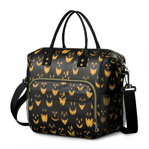 Black Halloween Pumpkin Faces Womens Lunch Box for Work,Insulated Large Lunch Bag for Tween and Teen,Loncheras Para Mujer,Leakproof Adult Lunch Bag for Work,Beach,Travel,Picnic,Camping