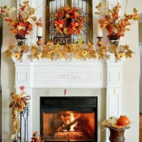 Black Halloween Pumpkin Garland - 39.37" Rattan Witch Decor with Maple Leaves - Spooky Flying Witch Decoration for Mantel, Staircase & Party Decor