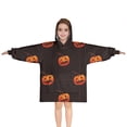 thumbnail image 1 of Black Halloween Pumpkins Blanket Hoodies for Kids 6-13YR Oversize Wearable Blanket Hoodies for Boys Girls Teens, 1 of 7