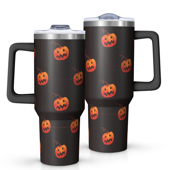Black Halloween Pumpkins Tumbler with Handle and Lid,40oz Double Wall Vacuum Insulated Tumbler,Cups Gift for Women and Men