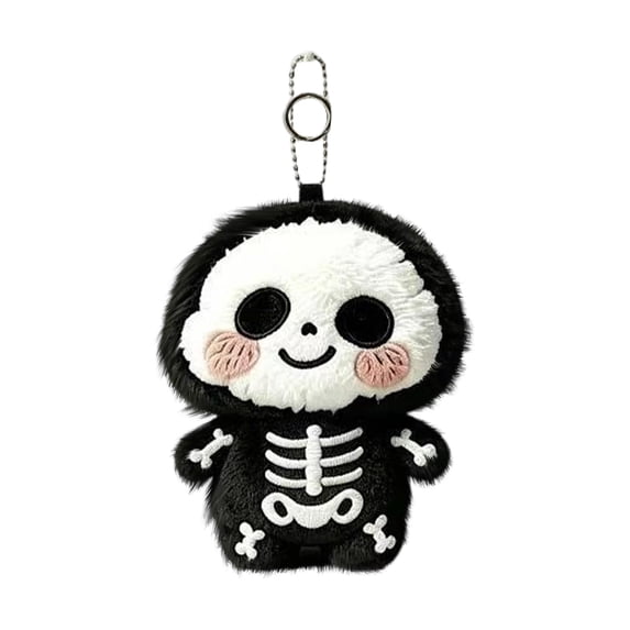 Black Halloween Skeleton Baby Hanging Plush, Cute Skull Face Stuffed Toy Keyring, Fluffy Bag Pendant, Unique Small Gift for Kids & Collectors