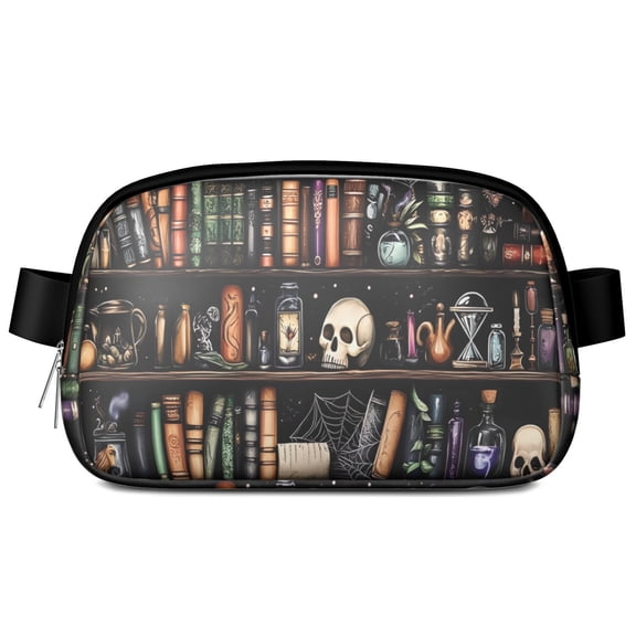 Black Halloween Skull Book Pattern Cute Fanny Packs for Women,Travel Waterproof Crossbody Fanny Bags Waist Purse for Women Anti Theft Adjustable Strap for Running Travel Cycling