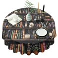thumbnail image 1 of Black Halloween Skull Book Pattern Round Tablecloth 60"x60",Wrinkle Wipeable Table Cloth for Kitchen Dining Room Picnic Patio Party, 1 of 6