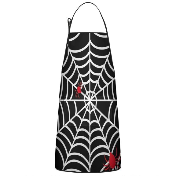 Black Halloween Spider Webs Apron-Garden Aprons for Women with Pockets-Cotton Linen Waterproof Kitchen Cooking Gardening Aprons Adjustable for Kitchen,Cooking,BBQ and Salon 33"x27"