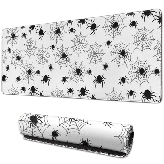 Black Halloween Spider Webs Extended Large Mouse Pad, Large Mouse Mat with Non Slip Base & Stitched Edges, Smooth Polyester Gifts for Birthday Christmas Thanksgiving,31.5"x11.8"