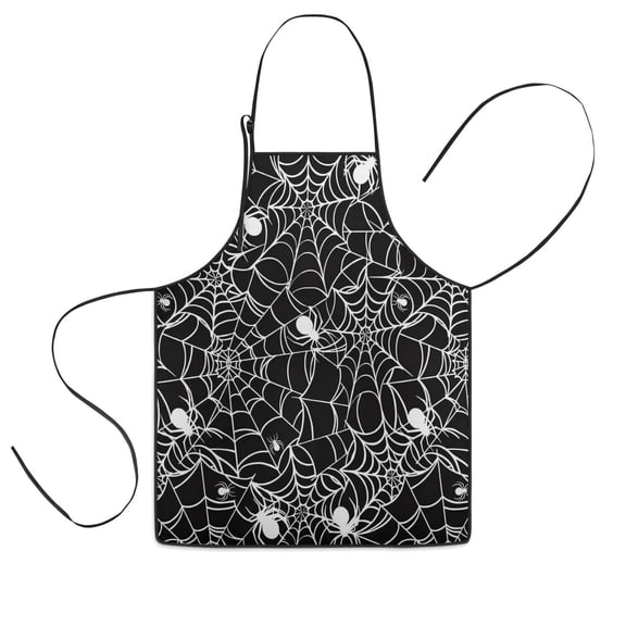 Black Halloween Spider Webs Kids Aprons for Girls and Boys,Adjustable Neck Strap Toddler Aprons for Kids Cooking Baking,23.6"x19"