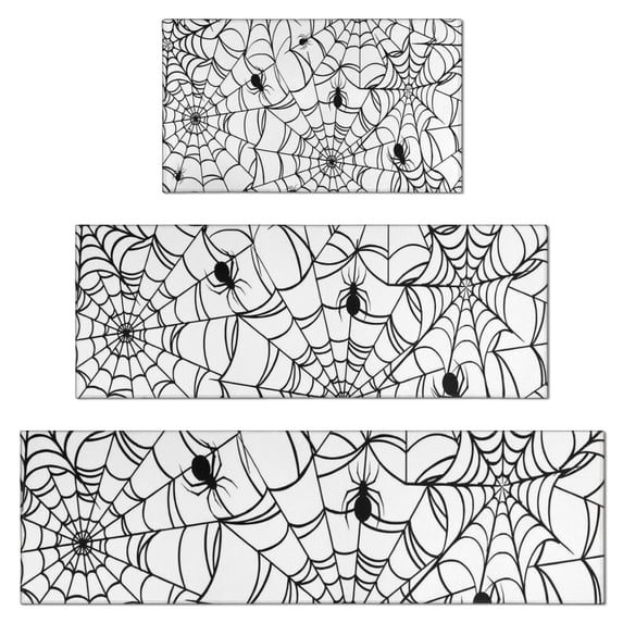 Black Halloween Spider Webs Kitchen Rugs Sets Of 3,Kitchen Runner Rugs Non Skid Washable,Decorative Kitchen Floor Mats for Kitchen,Sink,Laundry,17"x30"+ 17"x47" + 17"x59"