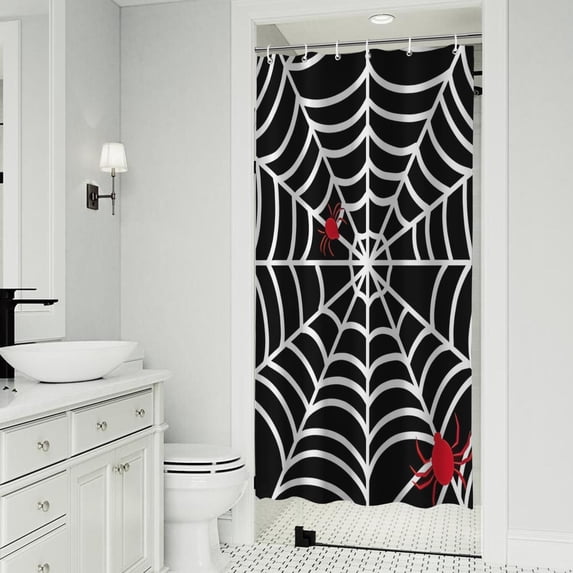 Black Halloween Spider Webs Shower Curtain 36"x72" ,Bathroom Decorative Shower Curtains Set with 12 Hooks,Modern Waterproof Washable Shower Curtain