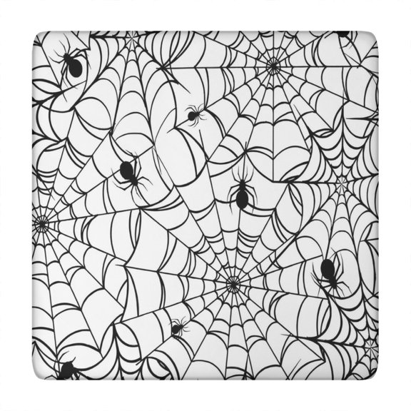 Black Halloween Spider Webs Square Fitted Tablecloth with Elastic Edge,Square Table Cover,Washable Elastic Table Cover for Home Kitchen Party Decor 34"x34"