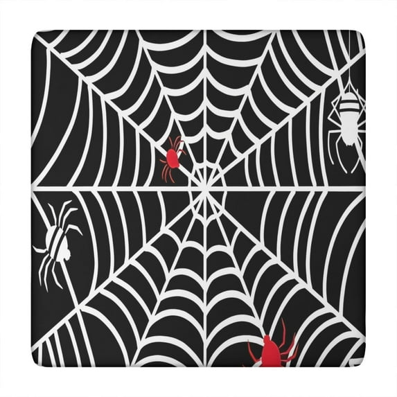 Black Halloween Spider Webs Square Fitted Tablecloth with Elastic Edge,Square Table Cover,Washable Elastic Table Cover for Home Kitchen Party Decor 34"x34"