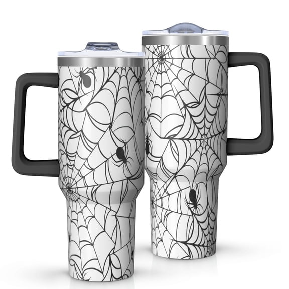 Black Halloween Spider Webs Tumbler with Handle and Lid,40oz Double Wall Vacuum Insulated Tumbler,Cups Gift for Women and Men