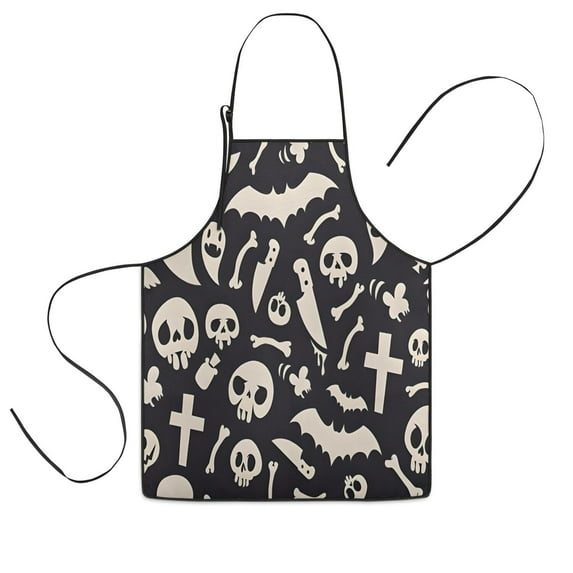 Black Halloween Spooky Elements Kids Aprons for Girls and Boys,Adjustable Neck Strap Toddler Aprons for Kids Cooking Baking,23.6"x19"