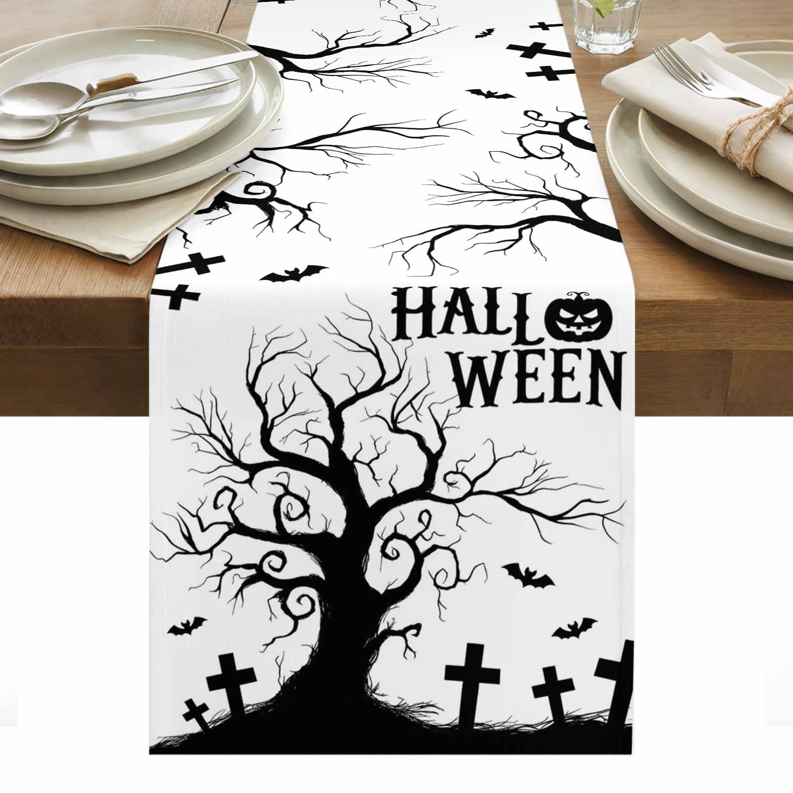 Black Halloween Table Runner - 36 Inch Long, Kitchen Dining Table ...